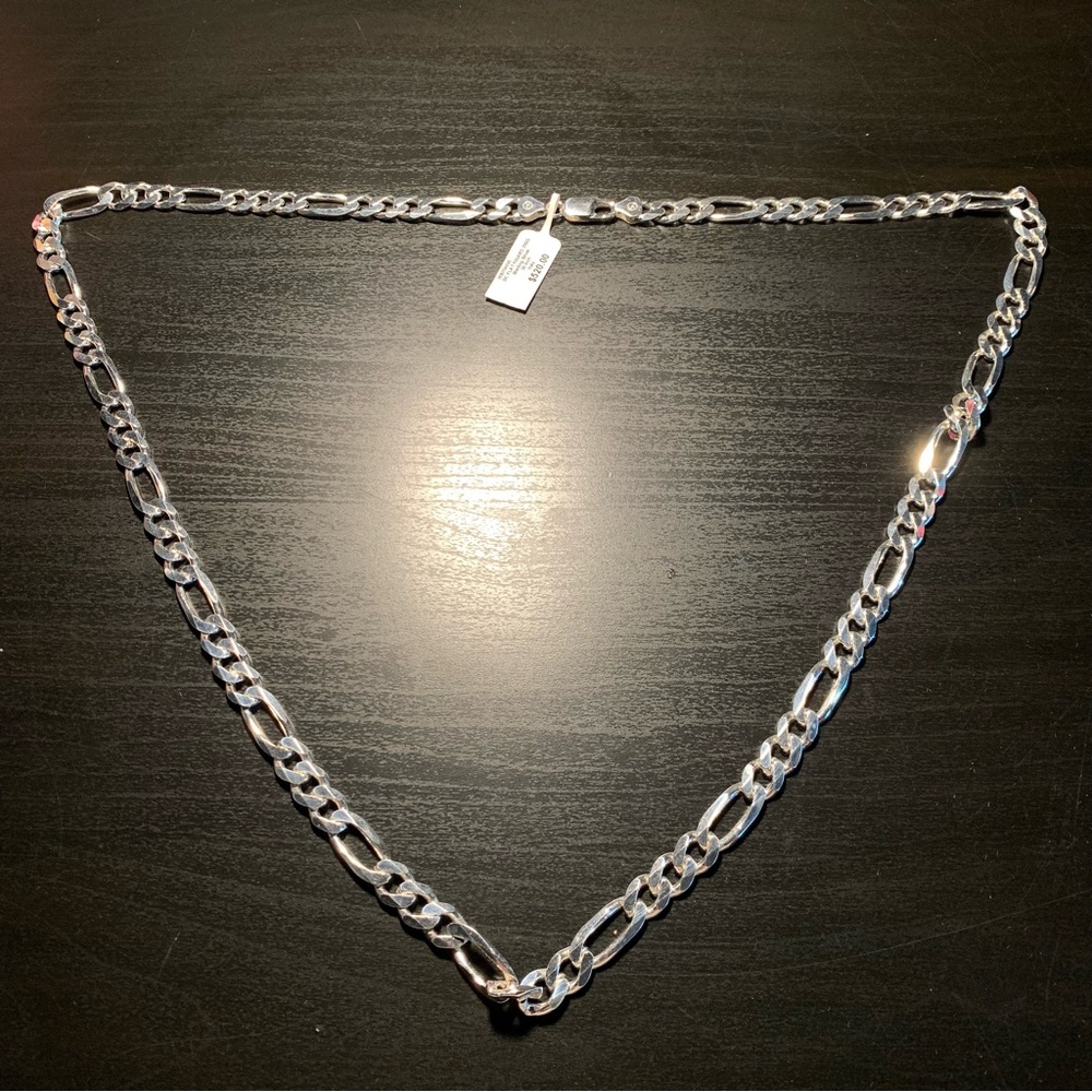 DC Flat Figaro 250G Chain, 925 Sterling Silver, 30 inch length, Made in Italy